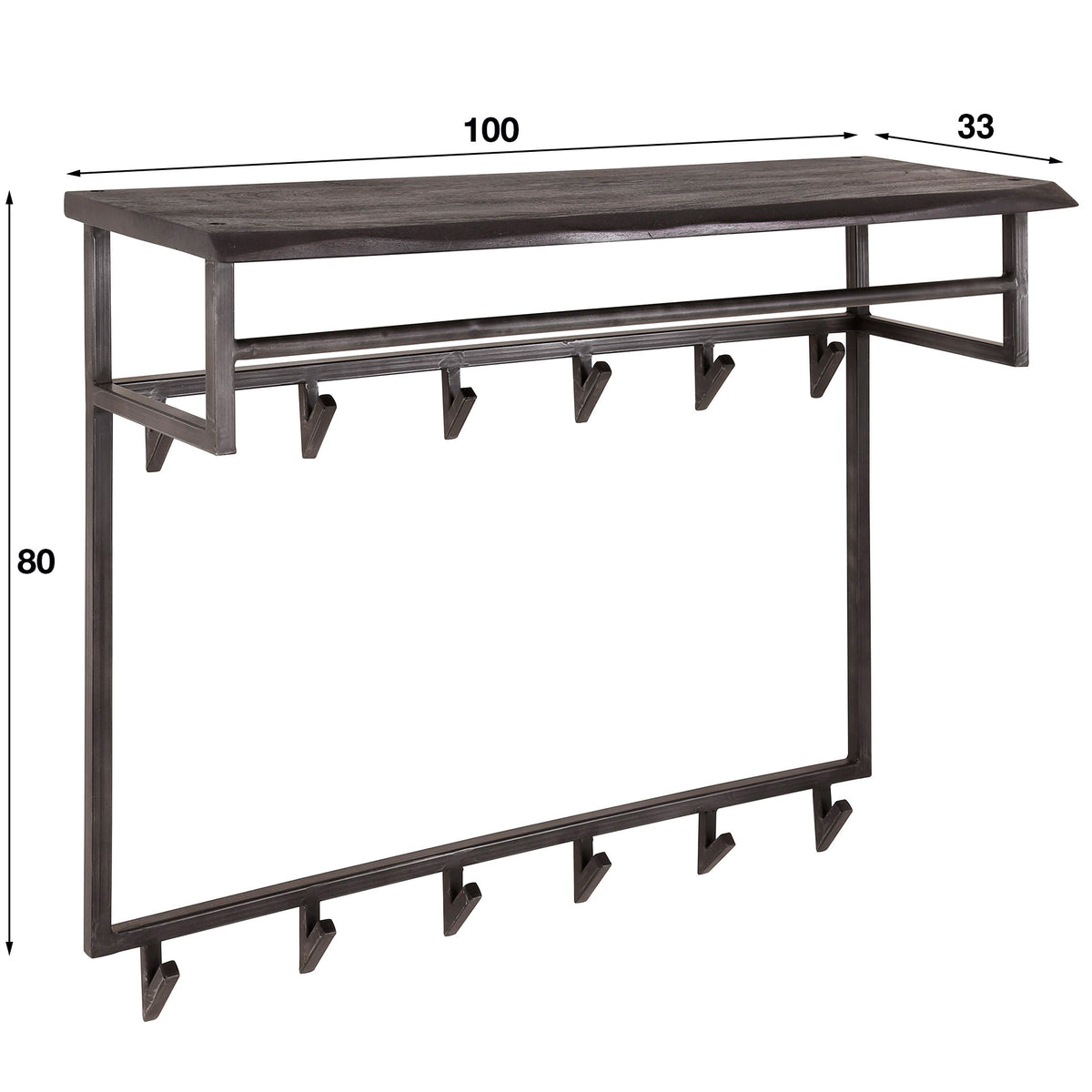 YUCON Garderobe hoch mit Hutablage 100 cm lang – Massive Akazie schwarz