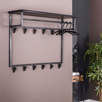 YUCON Garderobe hoch mit Hutablage 100 cm lang – Massive Akazie schwarz