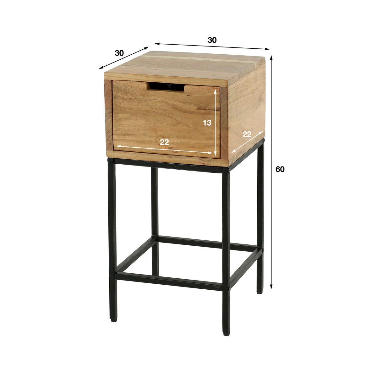 Nachttisch Flat XS 1 Schublade / Massiv Akazie