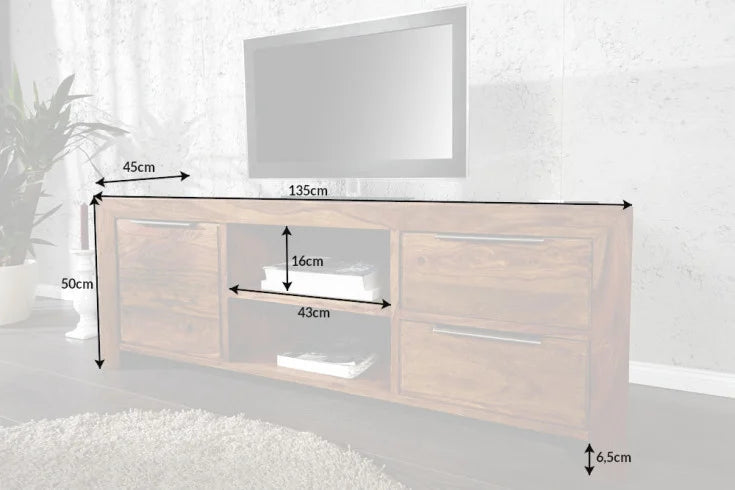 PURE Solid TV board 135cm Sheesham stone finish lowboard rosewood