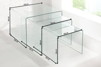 FANTOME Design 3er Set Glas Couchtisch 60cm Beistelltische transparent