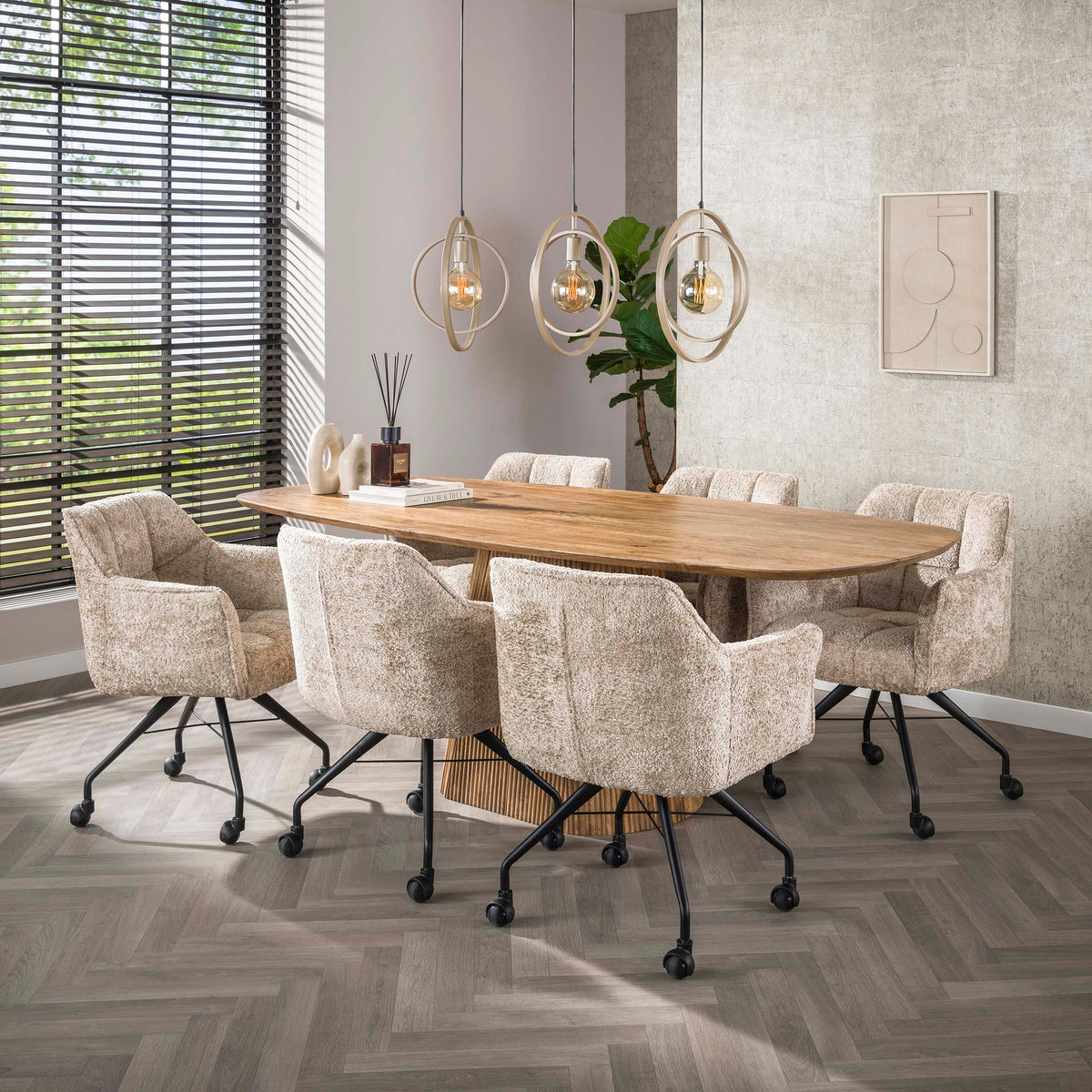 WAVE Centro Esstisch dänisch oval 215cm / Massiv Mango sand