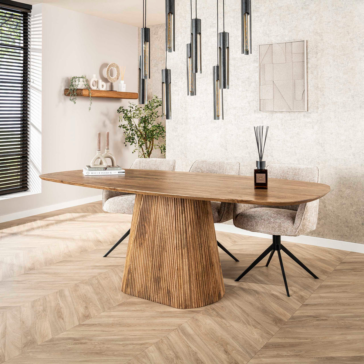 WAVE Centro Esstisch dänisch oval 215cm / Massiv Mango sand