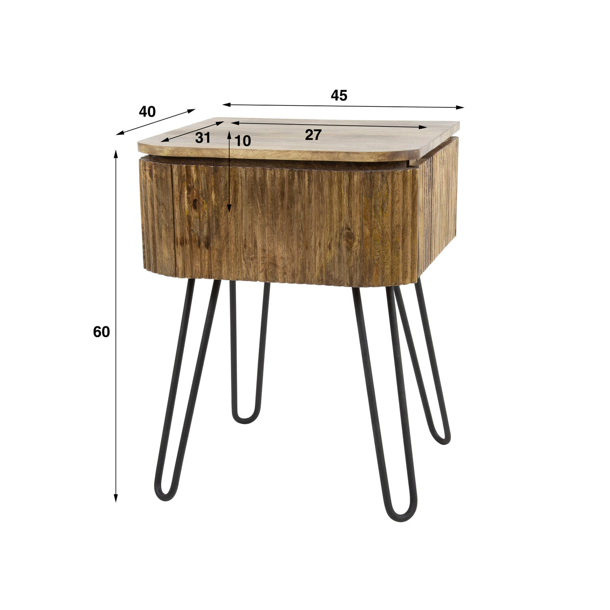 WAVE Nachttisch 1 Schublade / Massiv Mango sand Metallfüße schwarz
