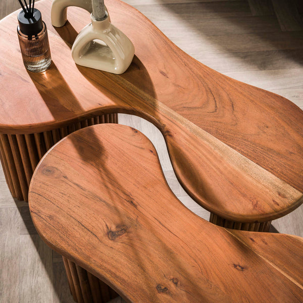 FUSE 2er Set Couchtisch 80+65 cm Akazienholz massiv