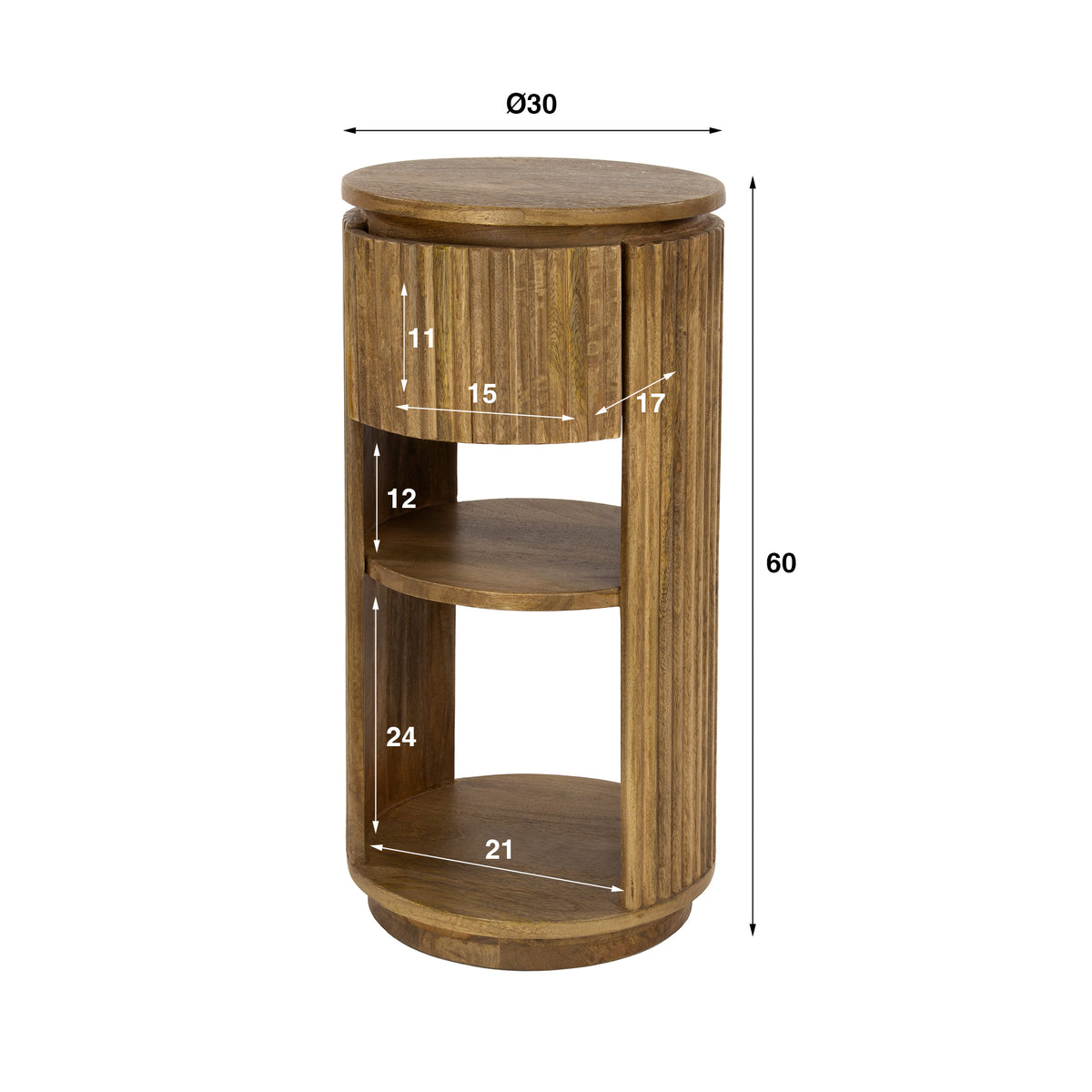 WAVE Beistelltisch 60cm hoch rund 1 Schublade Mangoholz massiv