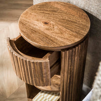 WAVE Beistelltisch 60cm hoch rund 1 Schublade Mangoholz massiv