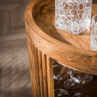 WAVE Ablagetisch Beistelltisch Weintrolley rund mit Rollen/ Massiv Mango sand