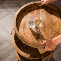 WAVE Ablagetisch Beistelltisch Weintrolley rund mit Rollen/ Massiv Mango sand