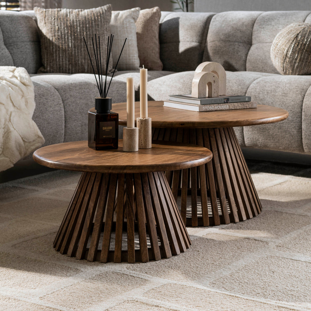 TWEAK CONE 2er Set Couchtisch 80+60cm rund Mangoholz massiv