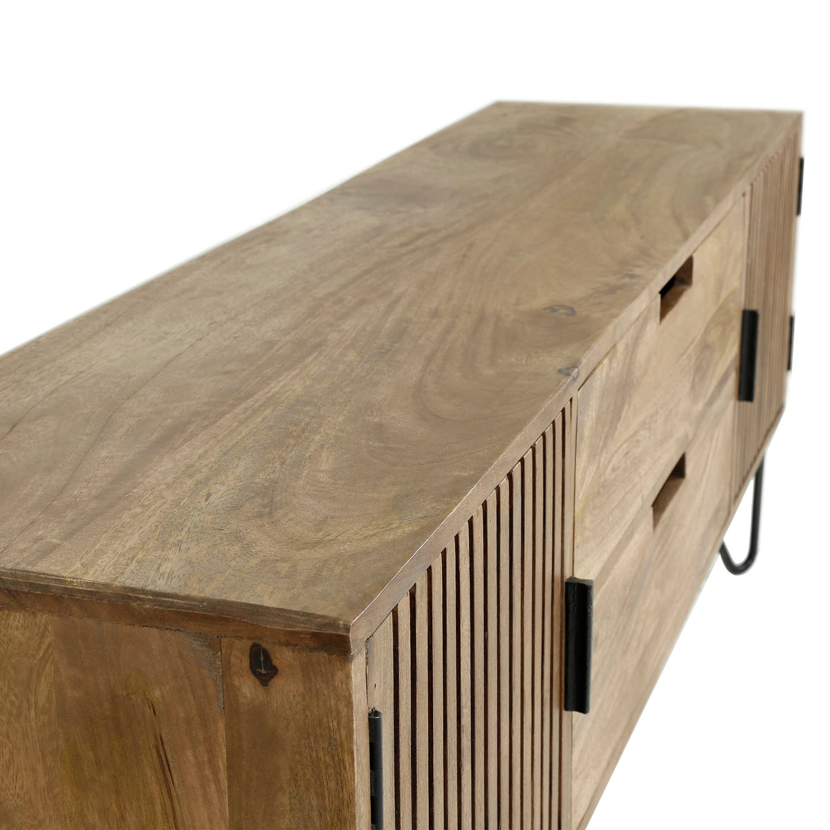 TWEAK TV-Möbel 2 Türen + 2 Schubladen / Massiv Mango sand Metallfüße schwarz