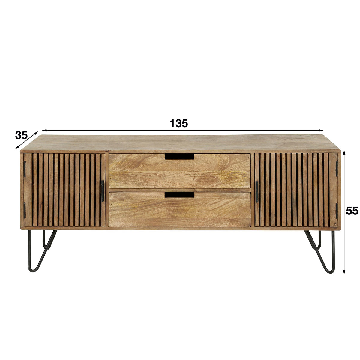 TWEAK TV-Möbel 2 Türen + 2 Schubladen / Massiv Mango sand Metallfüße schwarz