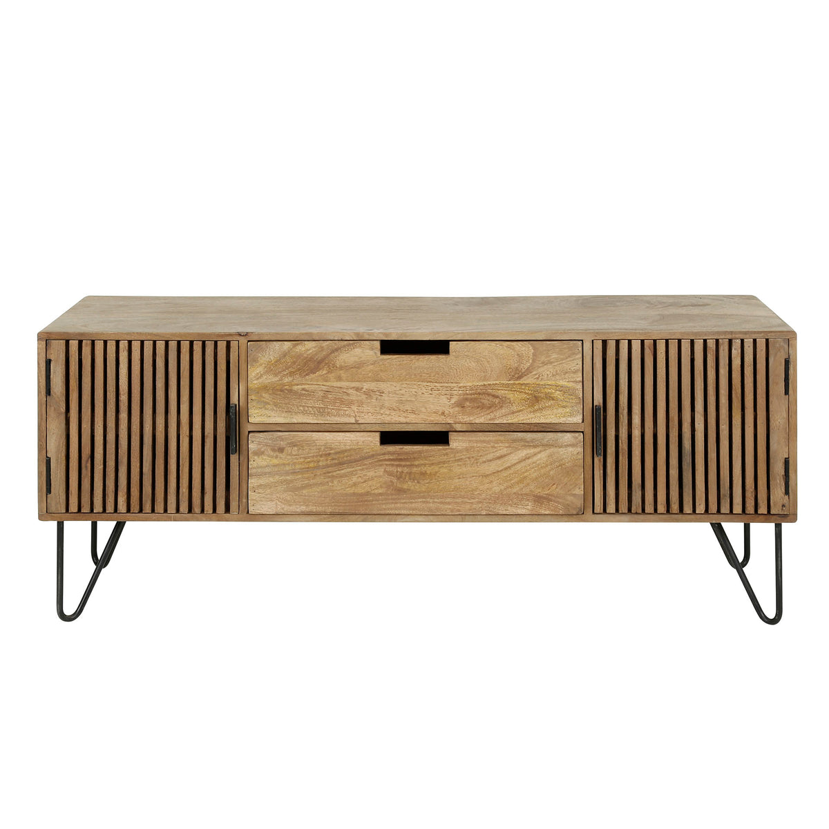 TWEAK TV-Möbel 2 Türen + 2 Schubladen / Massiv Mango sand Metallfüße schwarz