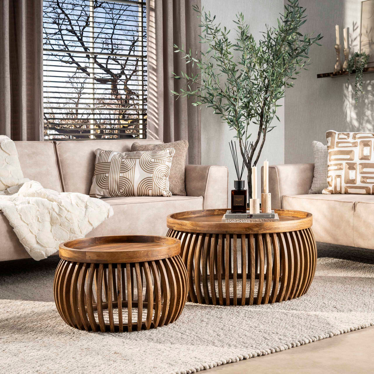 TWEAK CURVE 2er Set Couchtisch 78+55 cm rund Mangoholz massiv