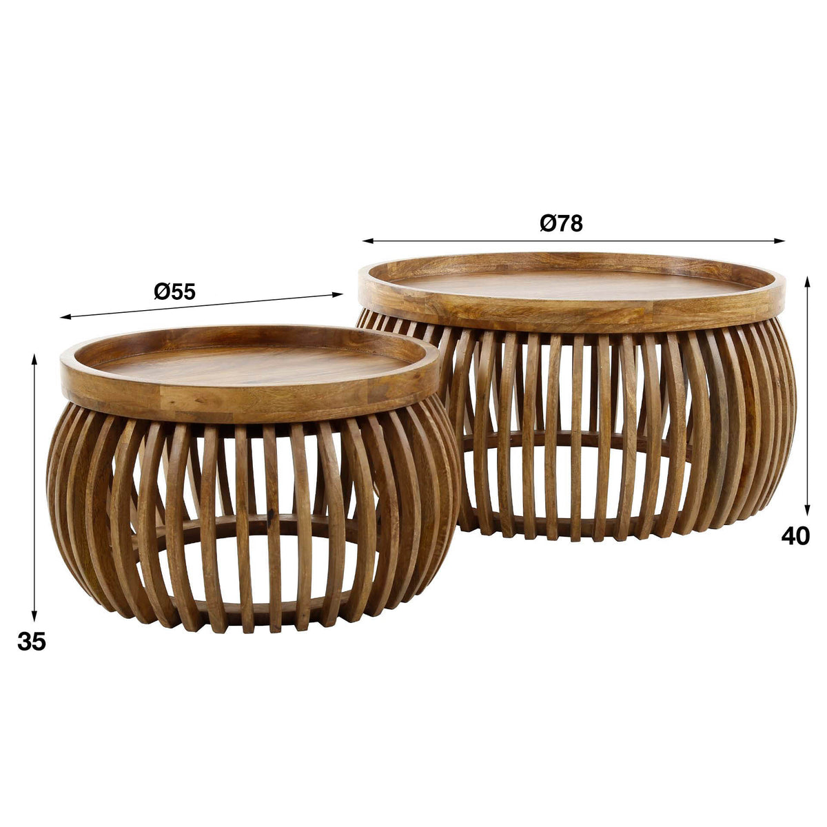 TWEAK CURVE 2er Set Couchtisch 78+55 cm rund Mangoholz massiv