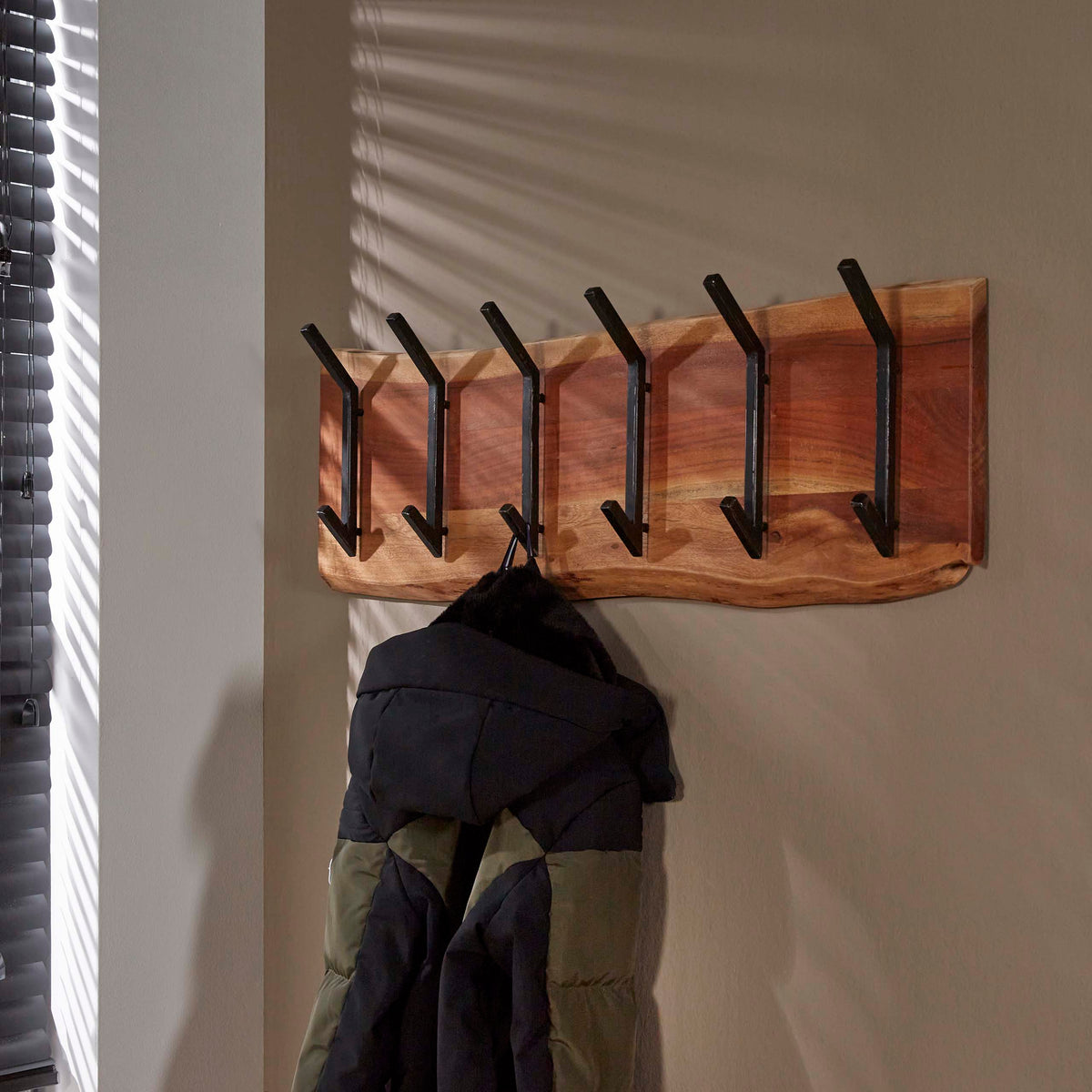 EDGE Wandgarderobe Garderobe 2x6 Haken 100cm / Massiv Akazie