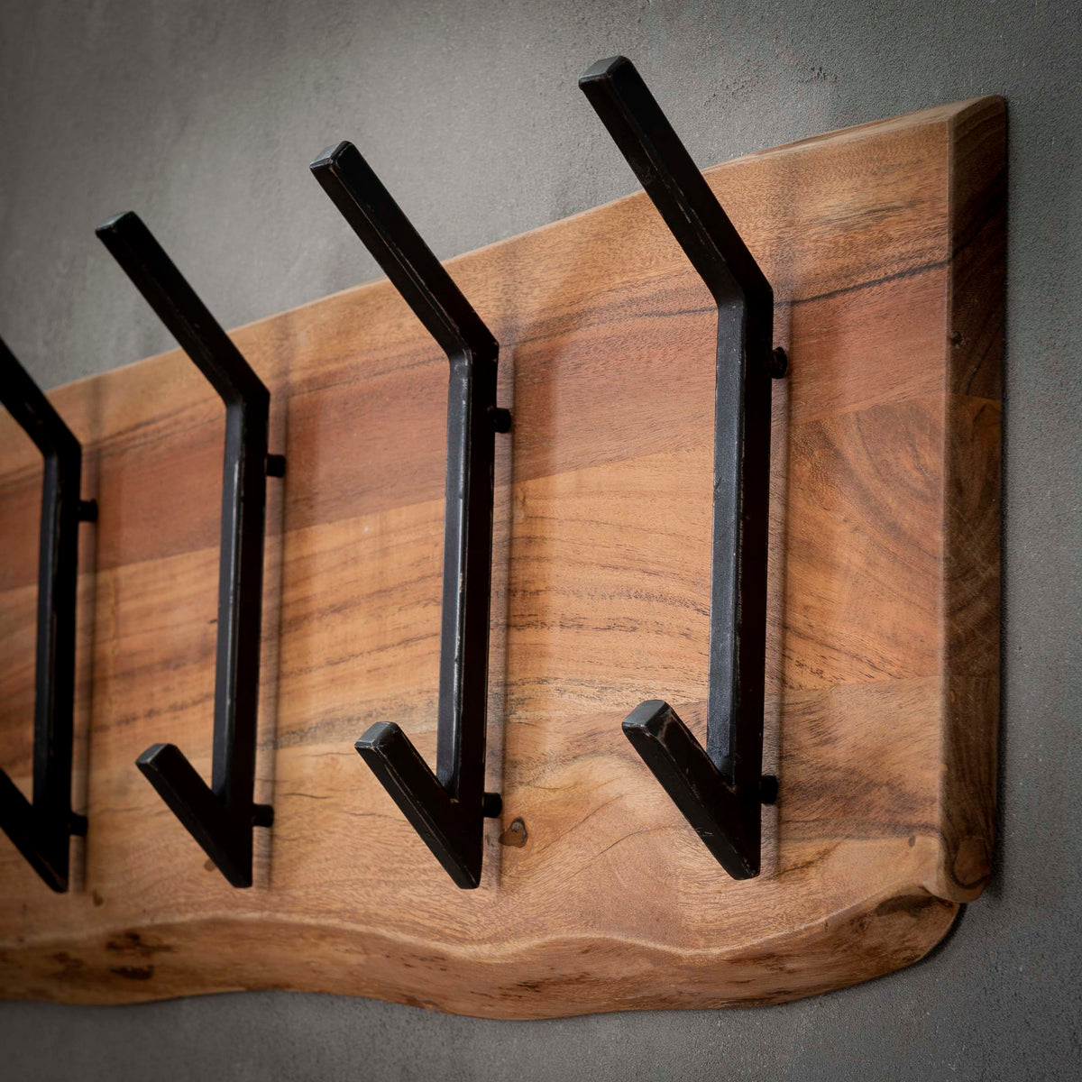 EDGE Wandgarderobe Garderobe 2x6 Haken 100cm / Massiv Akazie