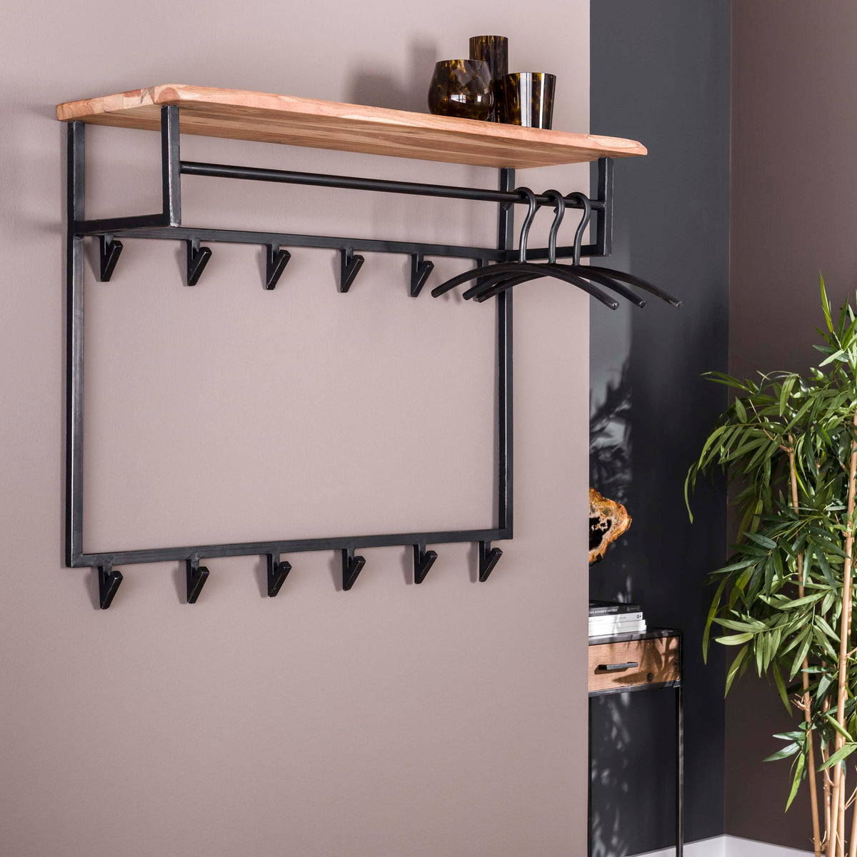 Garderobe Edge hoch Kleiderstange und Hutablage 12 Haken / Massiv Akazie