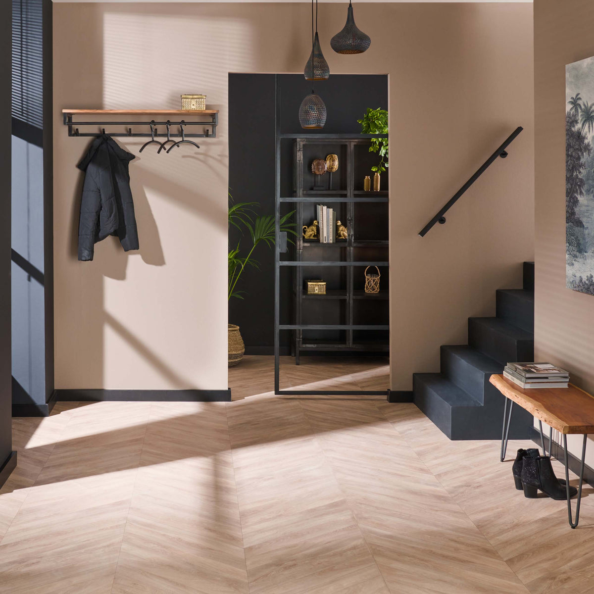 Garderobe Custom Kleiderstange und Hutablage 6 Haken / Massiv Akazie