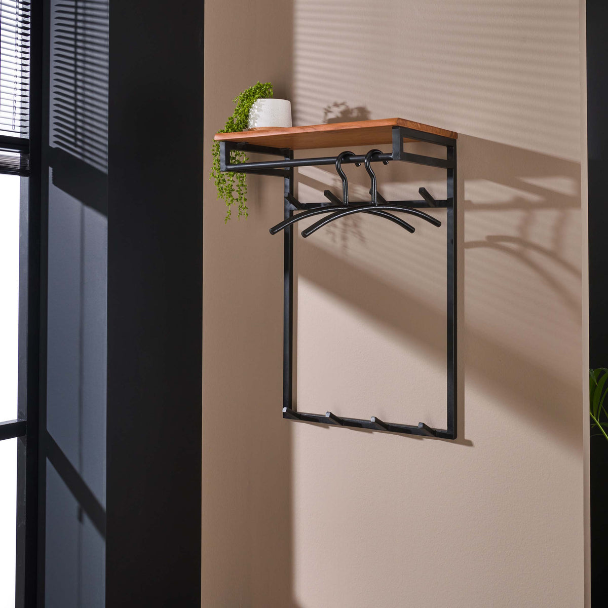 Garderobe Custom hoch Kleiderstange und Hutablage 2x4 Haken / Massiv Akazie