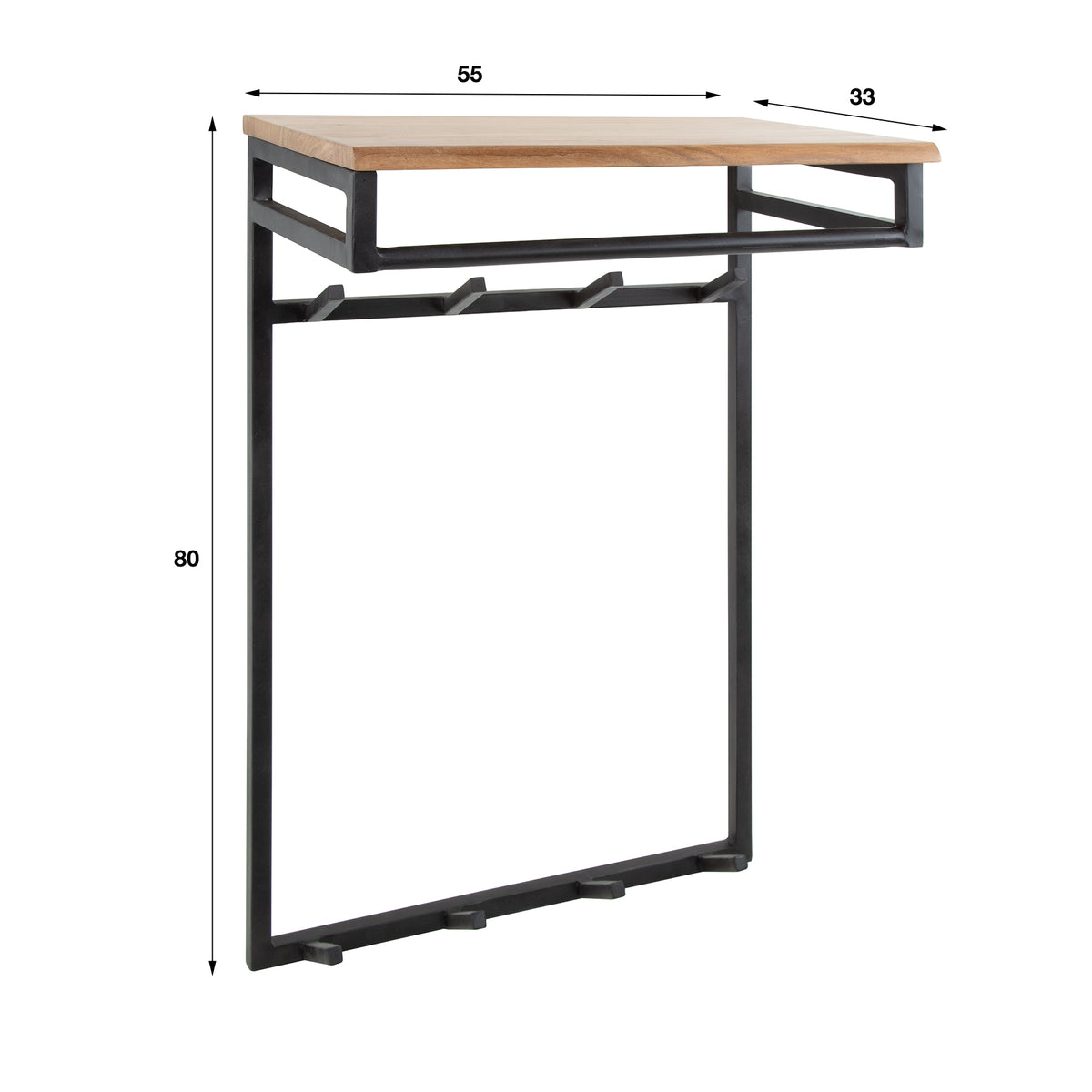 Garderobe Custom hoch Kleiderstange und Hutablage 2x4 Haken / Massiv Akazie