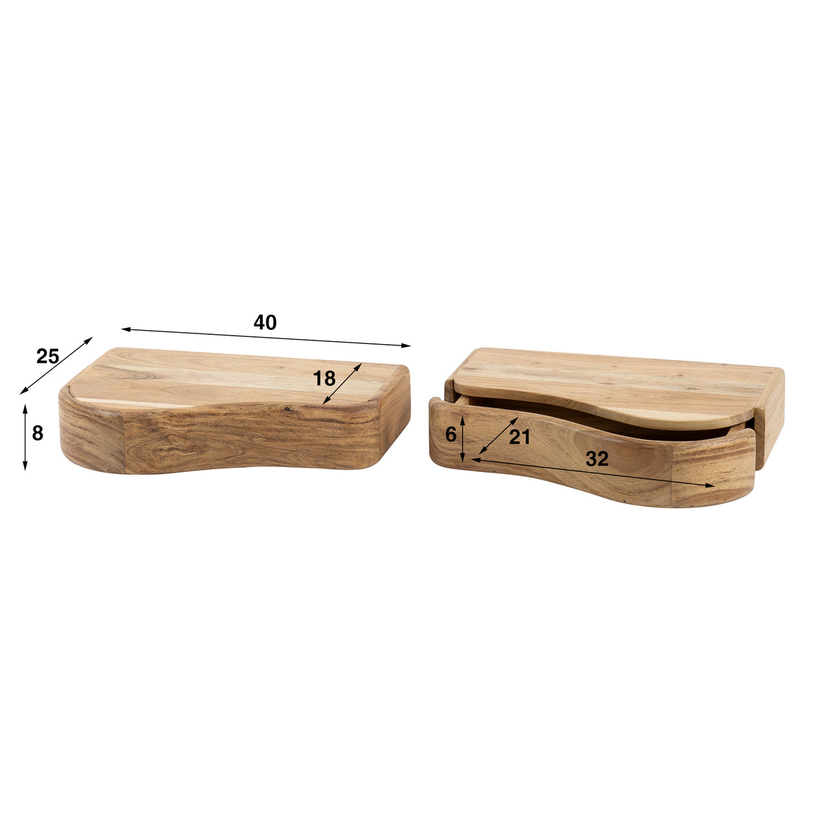 Nachttisch Organic 1 Schublade Set aus 2 links+rechts  / Massiv Akazie
