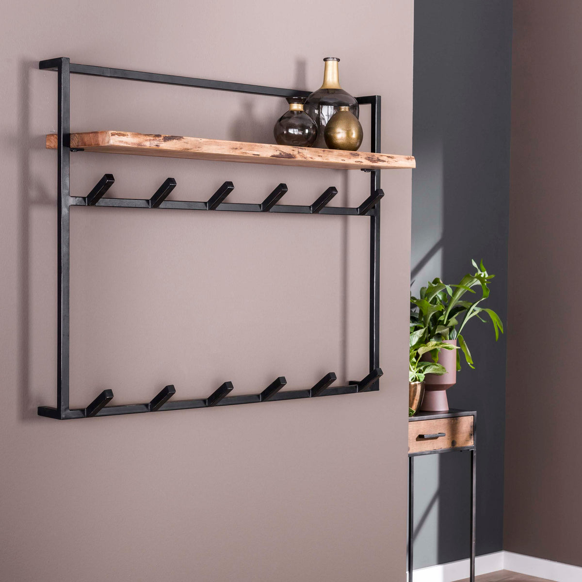 Garderobe Air Solid hoch Hutablage 2x6 Haken / Massiv Akazie