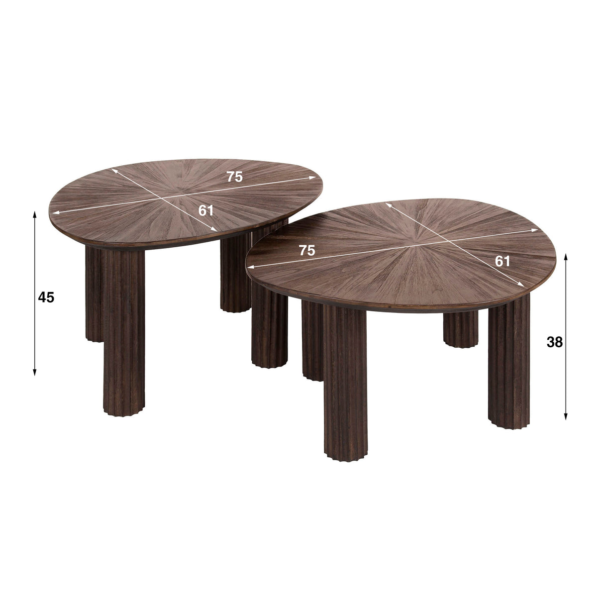 MAYA TEAK Couchtisch dreieckig Set aus 2 / Massiv Teak Espresso