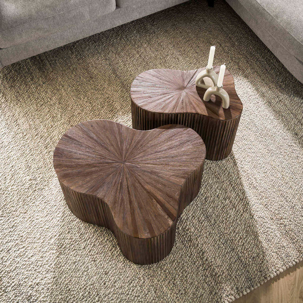 MAYA TEAK Couchtisch Shamrock Set aus 2 / Massiv Teak Espresso