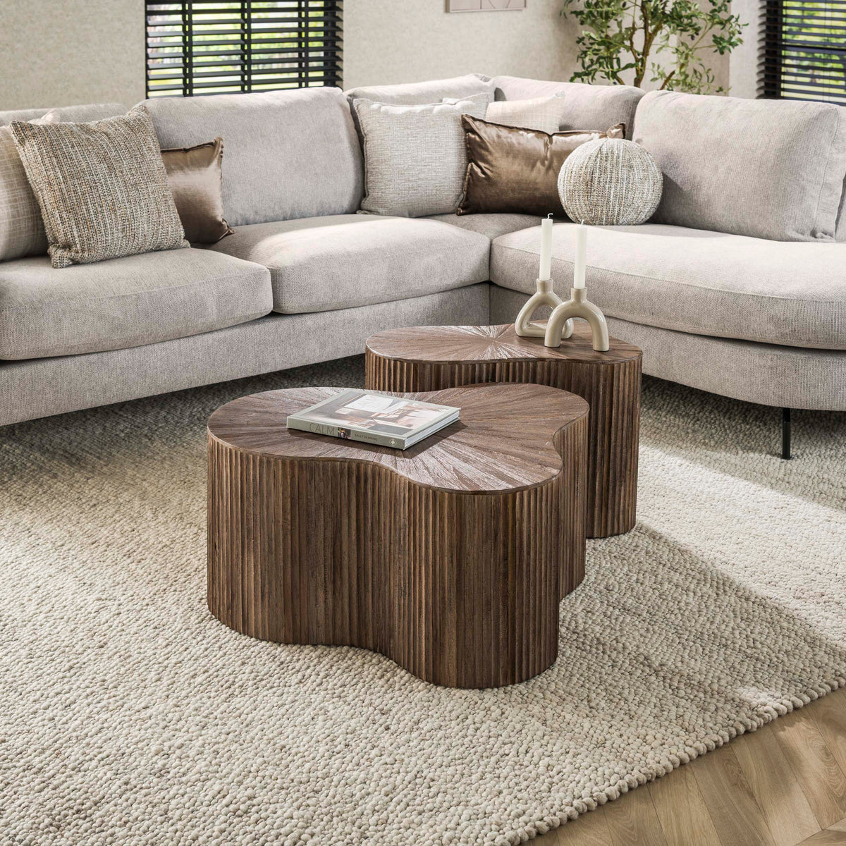 MAYA TEAK Couchtisch Shamrock Set aus 2 / Massiv Teak Espresso
