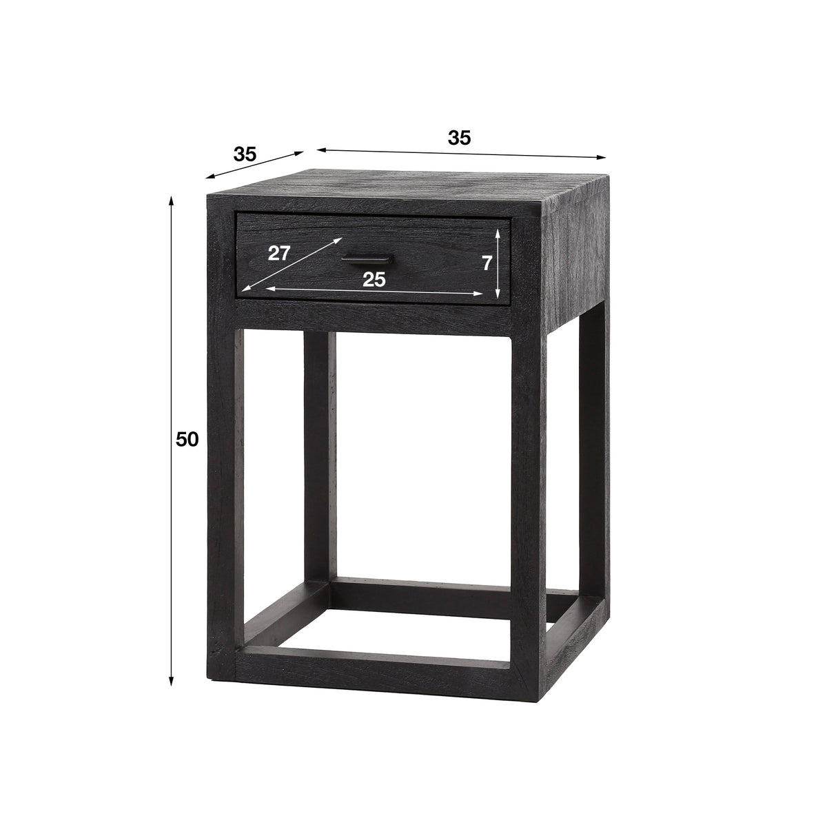 Nachttisch Black Square 1 Schublade / Massive Akazie  schwarz