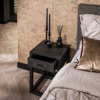 Nachttisch Black Square 1 Schublade / Massive Akazie  schwarz