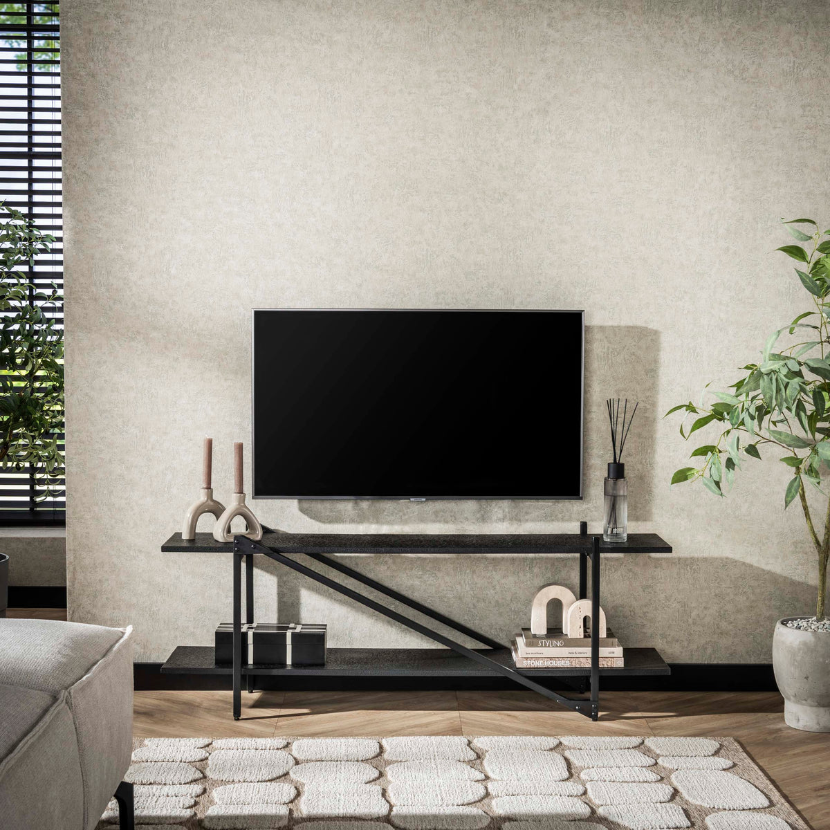 WAVE Design TV Board 160cm black mango solid wood