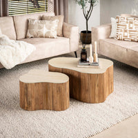 Nuovo Kleeblatt Couchtisch 2er Set Mangoholz Keramik Travertinoptik