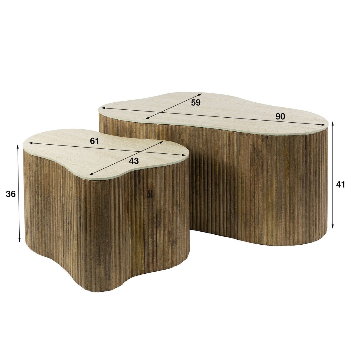 Nuovo Kleeblatt Couchtisch 2er Set Mangoholz Keramik Travertinoptik