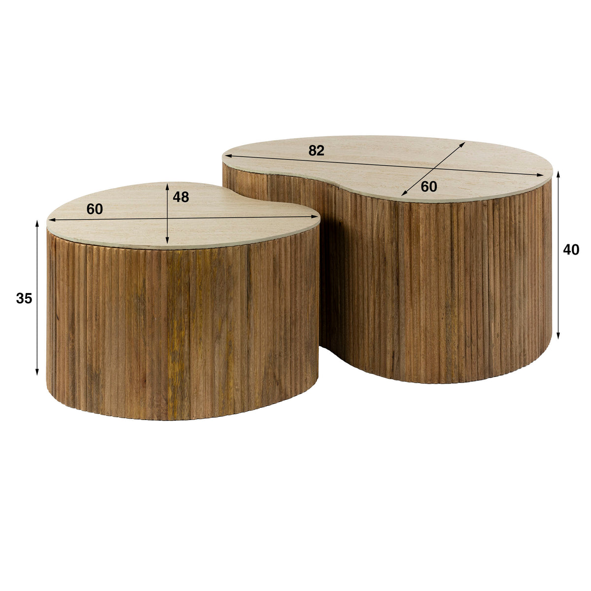 Nuovo organisch Couchtisch 2er Set Mangoholz Keramik Travertinoptik