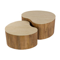 Nuovo organisch Couchtisch 2er Set Mangoholz Keramik Travertinoptik