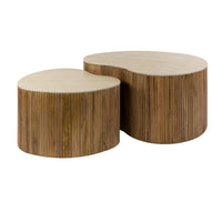 Nuovo organisch Couchtisch 2er Set Mangoholz Keramik Travertinoptik