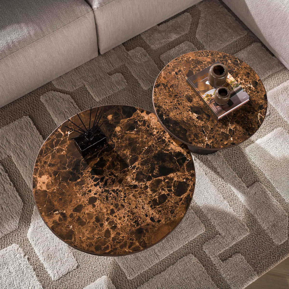 Couchtisch Empera rund Set aus 2 / Keramik dark emperador