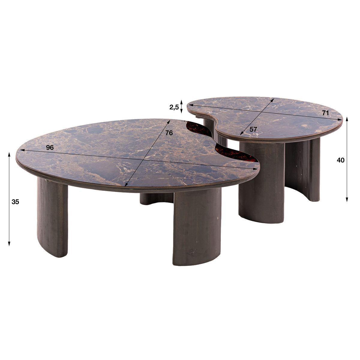 Couchtisch Empera Set aus 2 / Keramik dark emperador