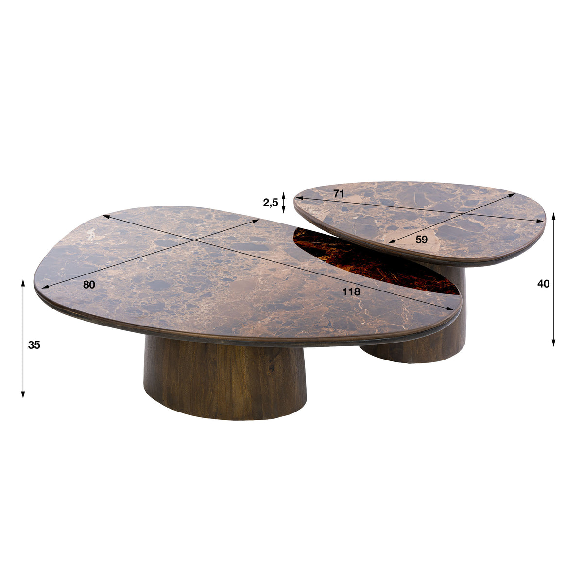 Couchtisch Empera dreieckig Set aus 2 / Keramik dark emperador
