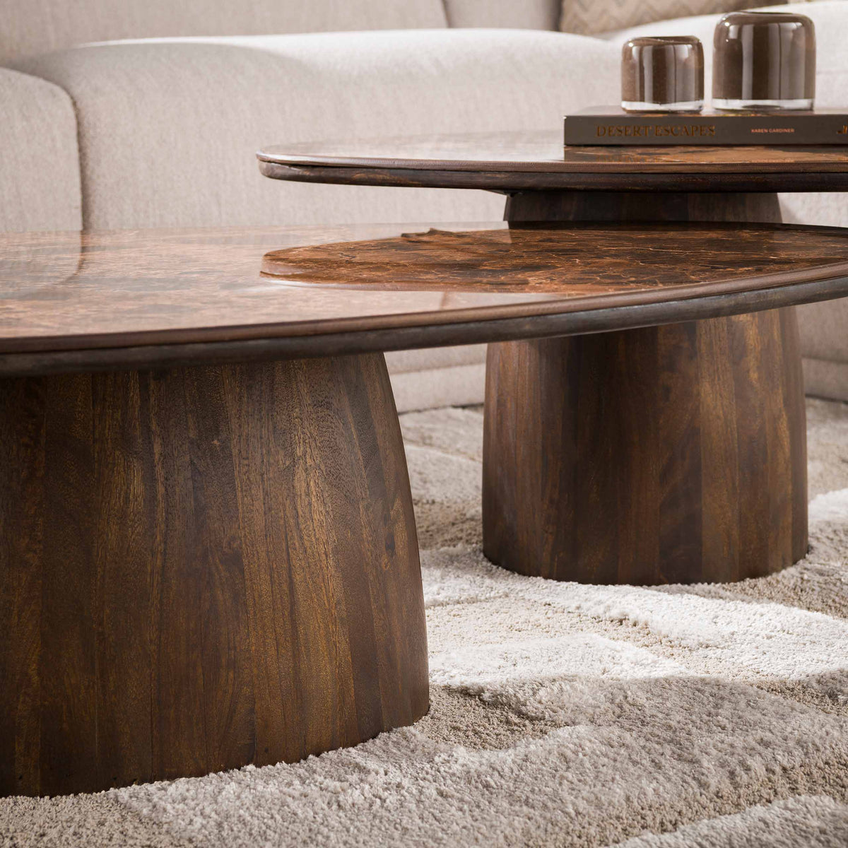 Couchtisch Empera dreieckig Set aus 2 / Keramik dark emperador