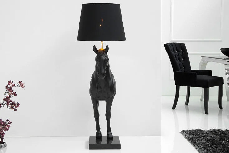 BLACK BEAUTY Extravagant floor lamp 130cm black horse figure