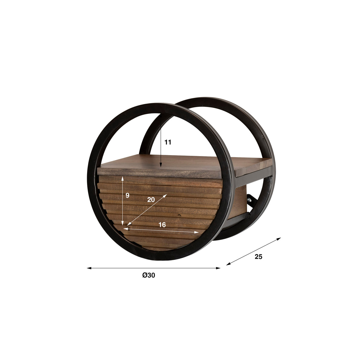 WANDREGAL CIRCULAR MIT SCHUBLADE – MASSIV AKAZIE BRAUN