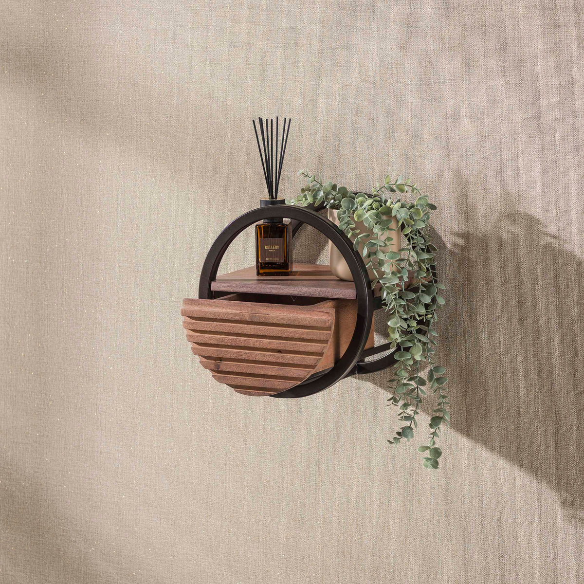 WANDREGAL CIRCULAR MIT SCHUBLADE – MASSIV AKAZIE BRAUN