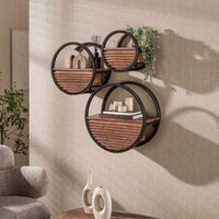 WANDREGAL CIRCULAR MIT SCHUBLADE – MASSIV AKAZIE BRAUN