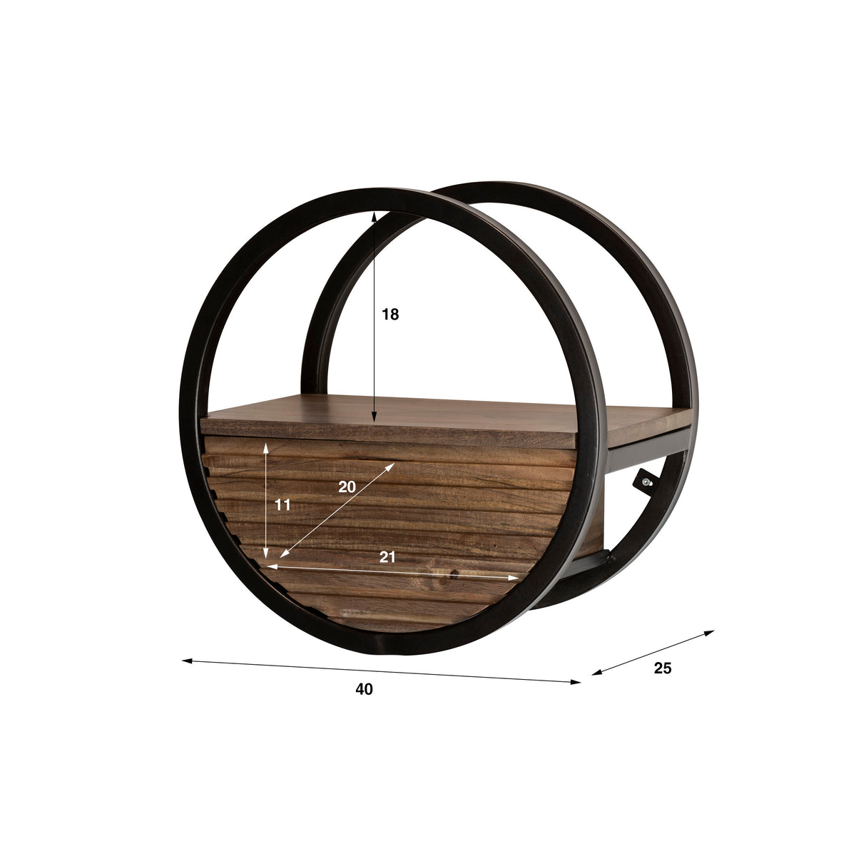 WANDREGAL CIRCULAR MIT SCHUBLADE – MASSIV AKAZIE BRAUN