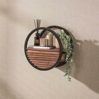 WANDREGAL CIRCULAR MIT SCHUBLADE – MASSIV AKAZIE BRAUN