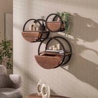WANDREGAL CIRCULAR MIT SCHUBLADE – MASSIV AKAZIE BRAUN