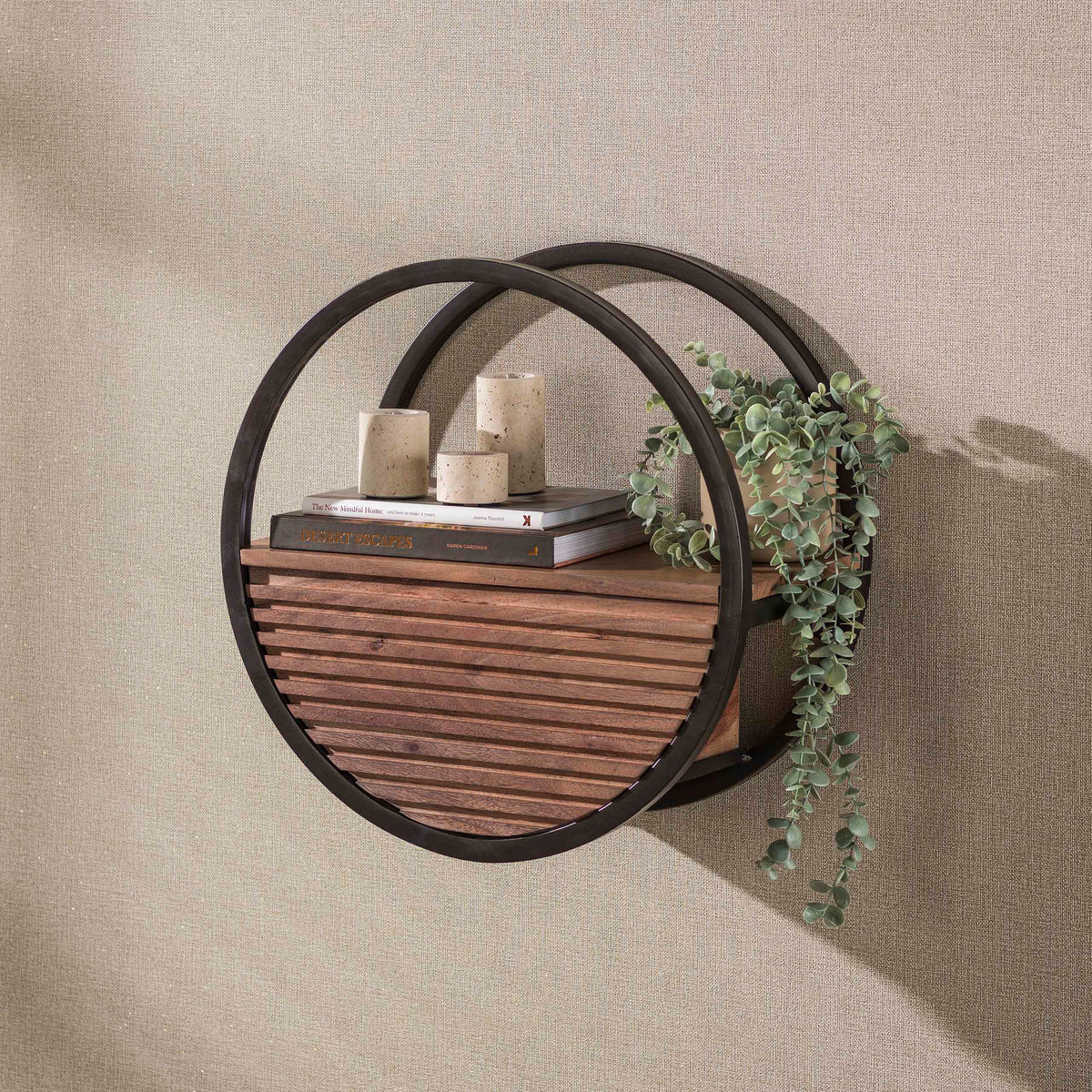 WANDREGAL CIRCULAR MIT SCHUBLADE – MASSIV AKAZIE BRAUN